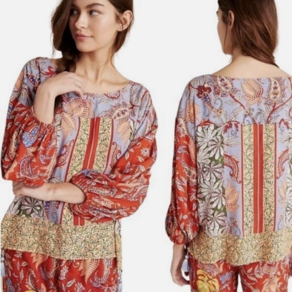 Anthropologie Sonrisa Paisley Top Womens Size Large Tassels Boho Indie Artsy